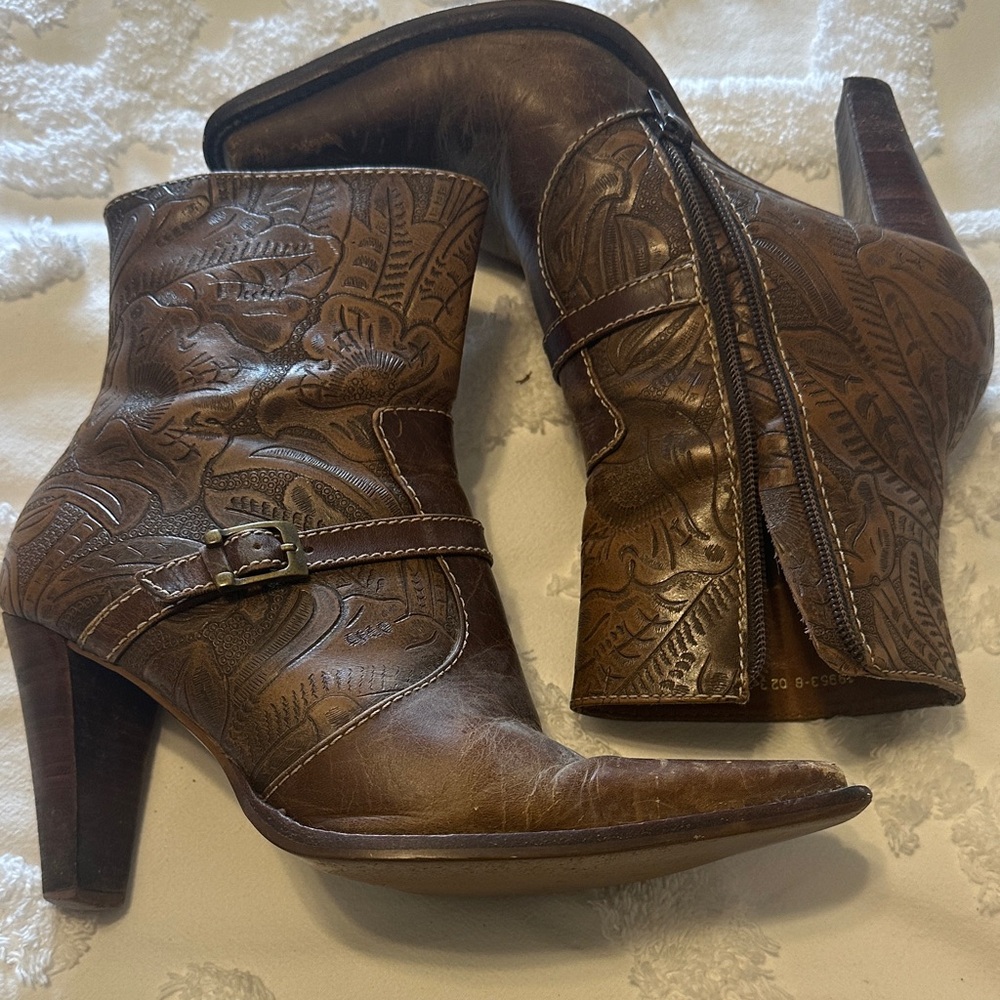 Worthington Embossed Brown Heeled Boots